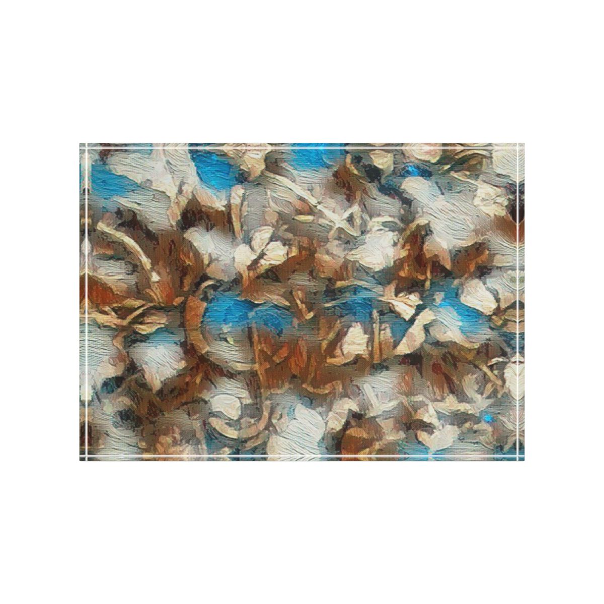 Front view on white background with abstract foliage in greens and ochres