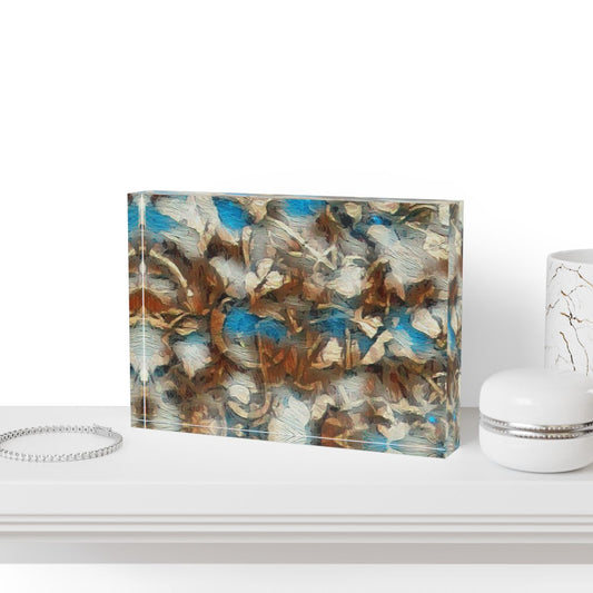 Mockup of block positioned beside potted ferns and timber accents