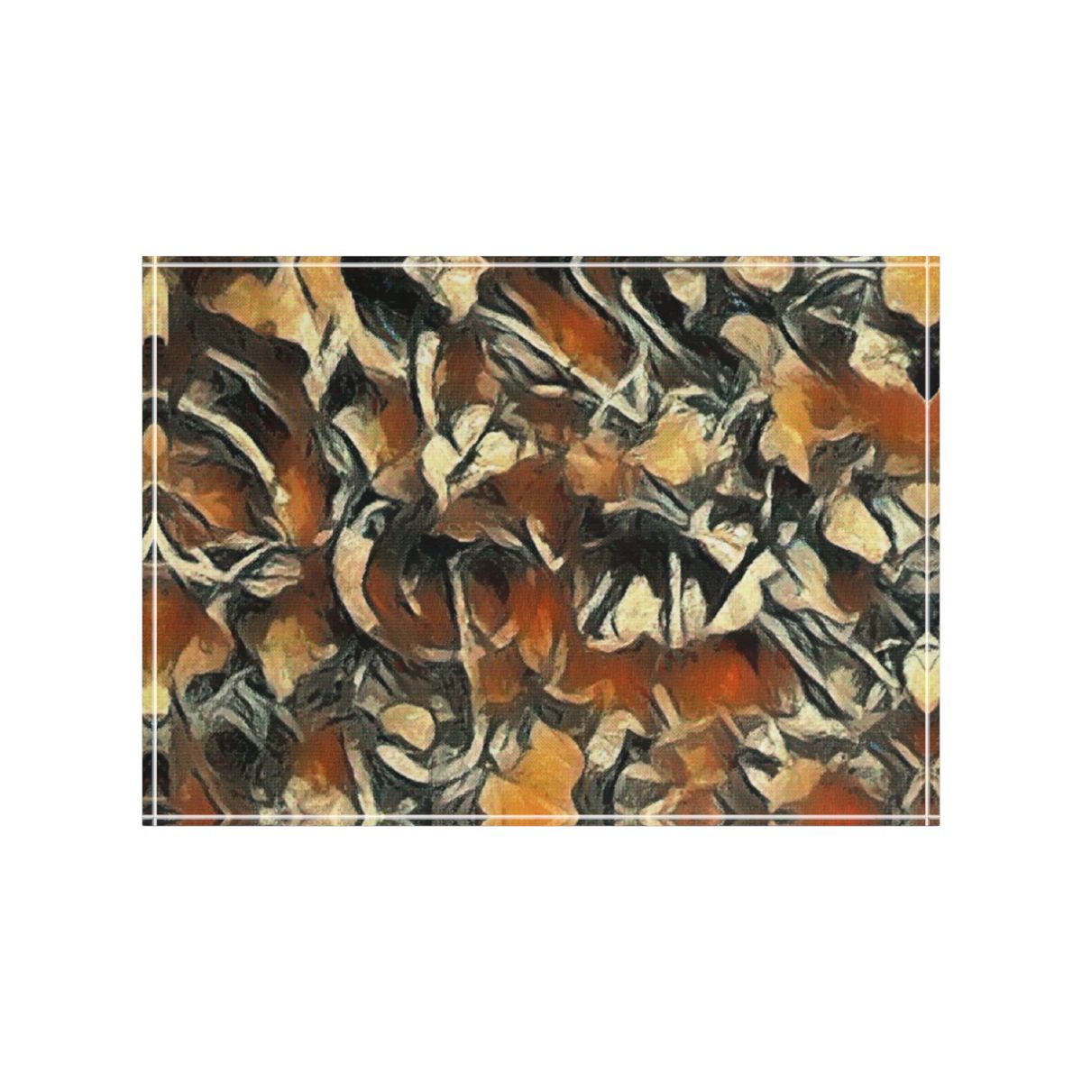 Front view on white background featuring earthy sienna and taupe abstraction
