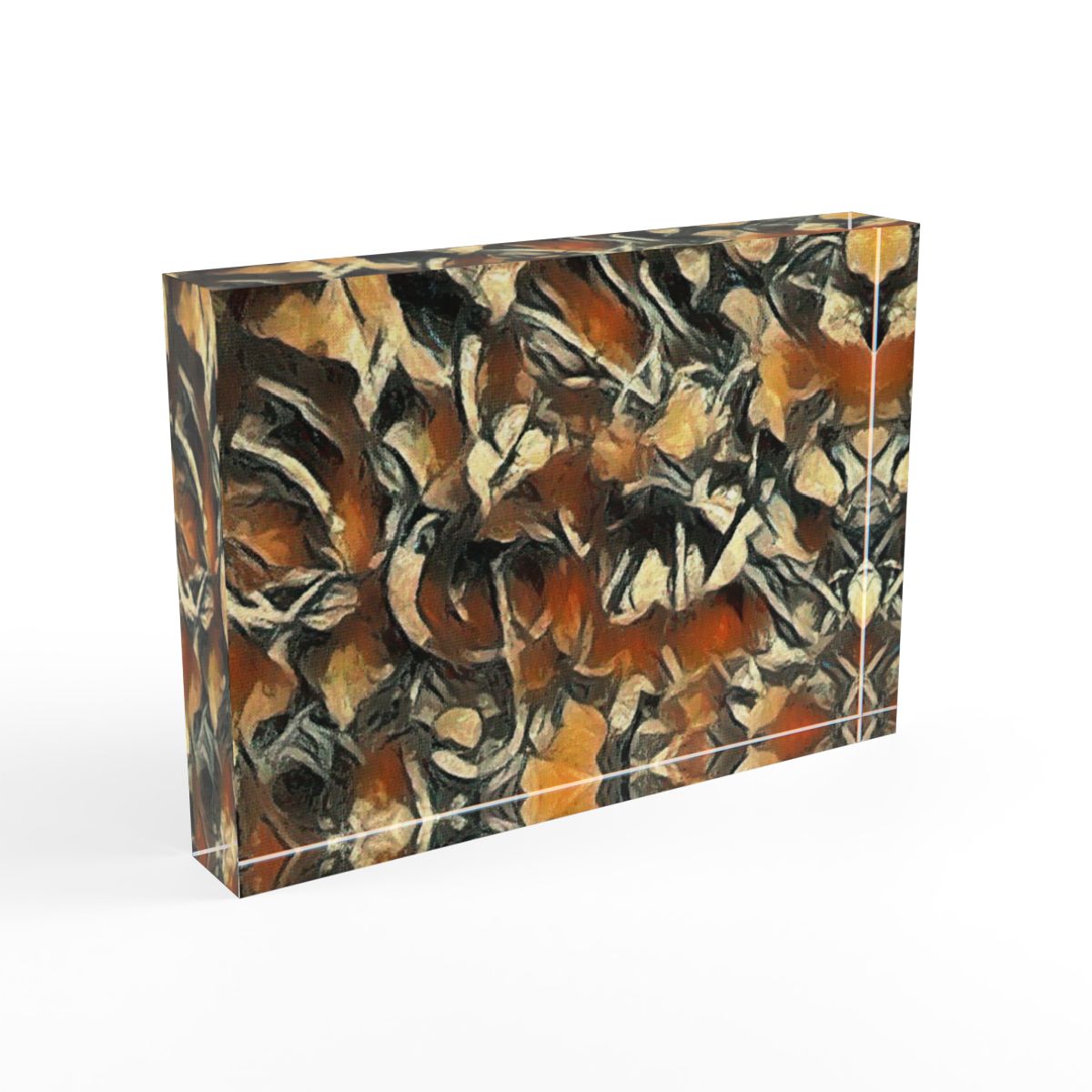 Side profile showing clean edges that catch light on organic brushwork