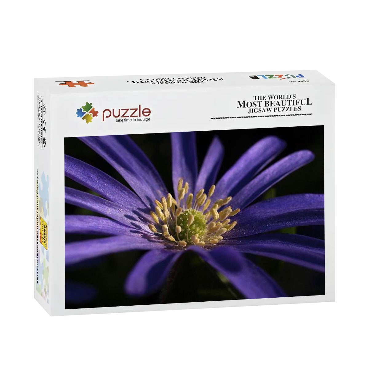 300-piece wooden jigsaw puzzle featuring a full-color close-up of a purple anemone, size 15" x 10.2", weight 0.35 kg