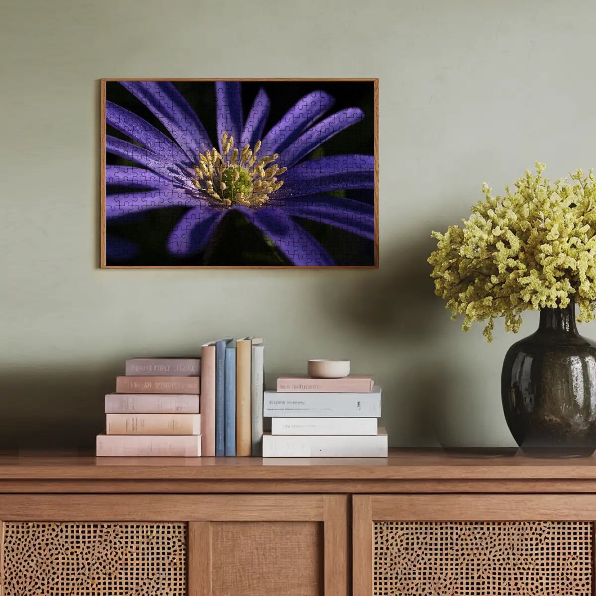300-piece wooden jigsaw puzzle featuring a full-color close-up of a purple anemone, size 15" x 10.2", weight 0.35 kg