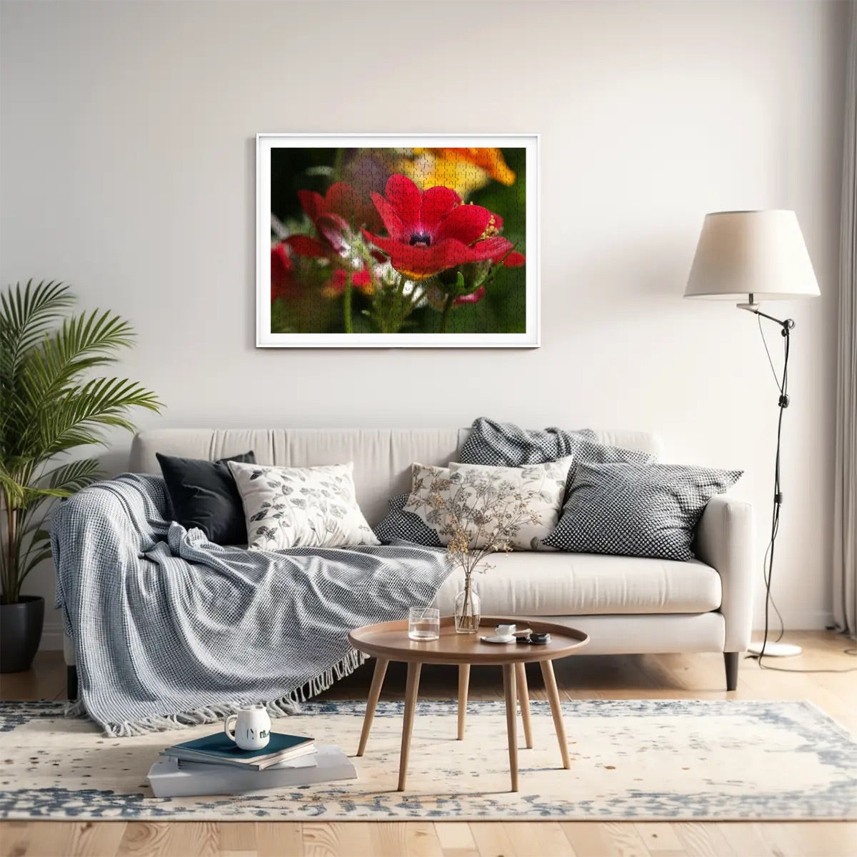 500-piece wooden jigsaw puzzle showing a vivid close-up of a red Nemesia flower with fine detail and golden center, full-color version, size 20.5" x 15"