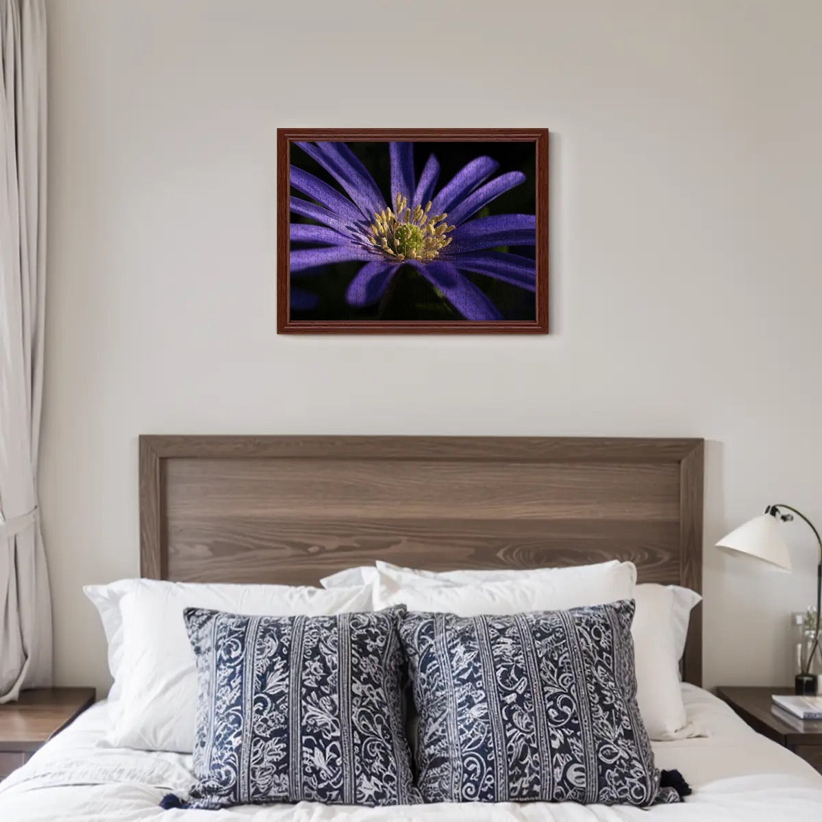 500-piece wooden jigsaw puzzle with close-up image of a purple anemone in full color, size 20.5" x 15"