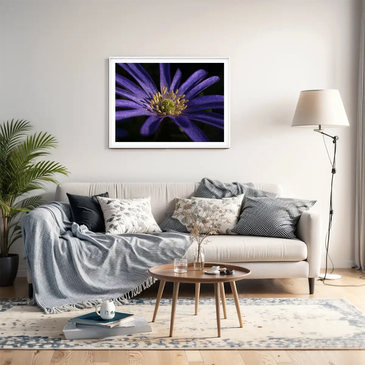 500-piece wooden jigsaw puzzle with close-up image of a purple anemone in full color, size 20.5" x 15"