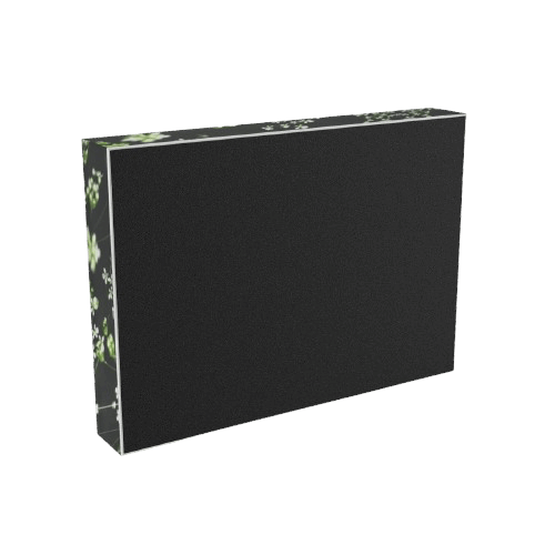 backside Acrylic Photo Block size 7''x5'' (horizontal) photograph of white little flowers with green and black background