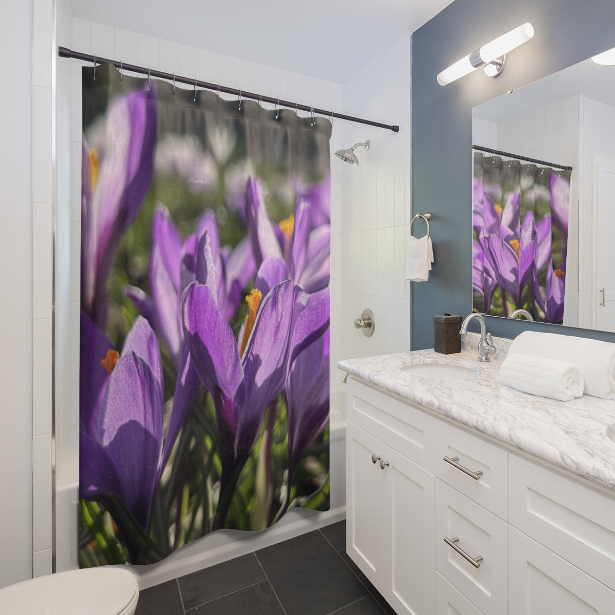 floral shower curtain featuring crocus, size: 71’’x74’’