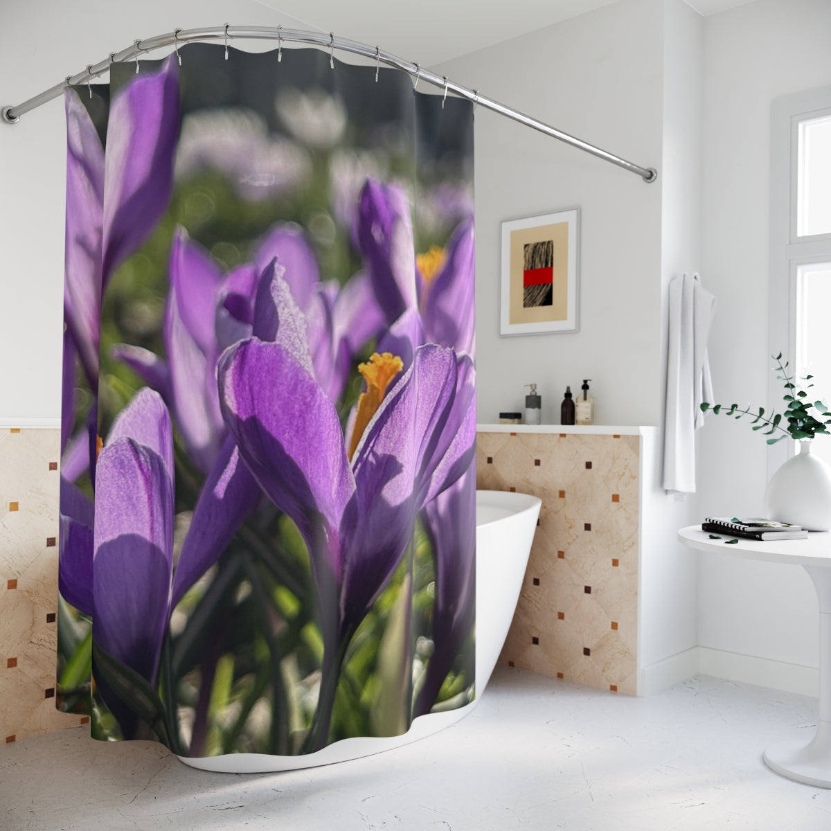 floral shower curtain featuring crocus, size: 71’’x74’’