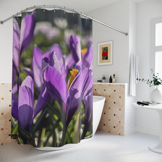 floral shower curtain featuring crocus, size: 71’’x74’’