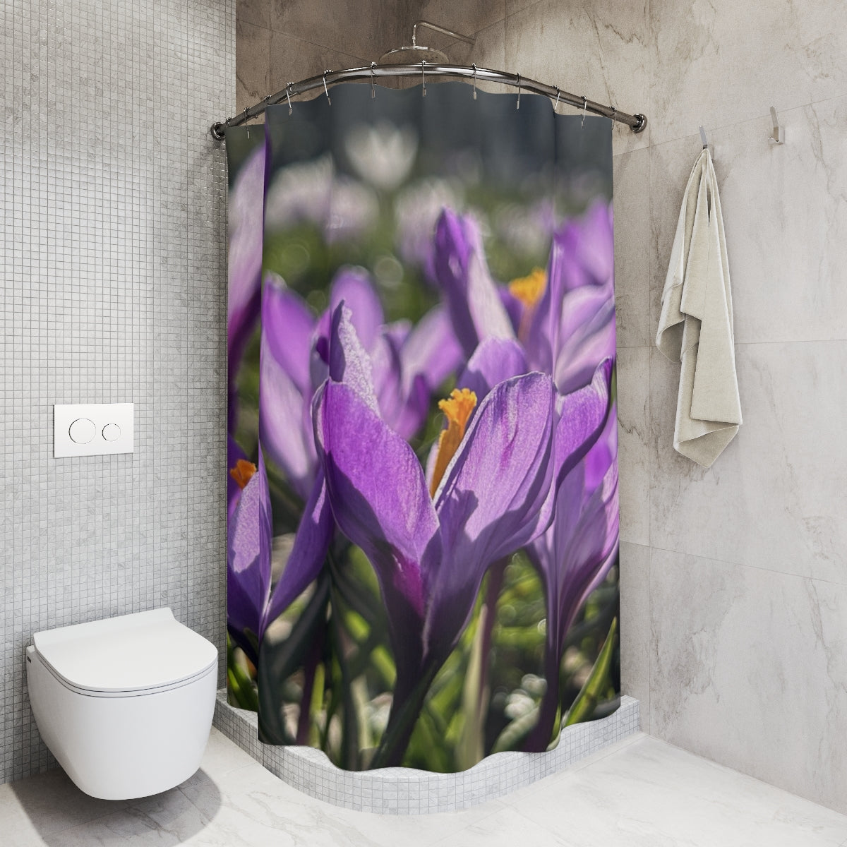 floral shower curtain featuring crocus, size: 71’’x74’’