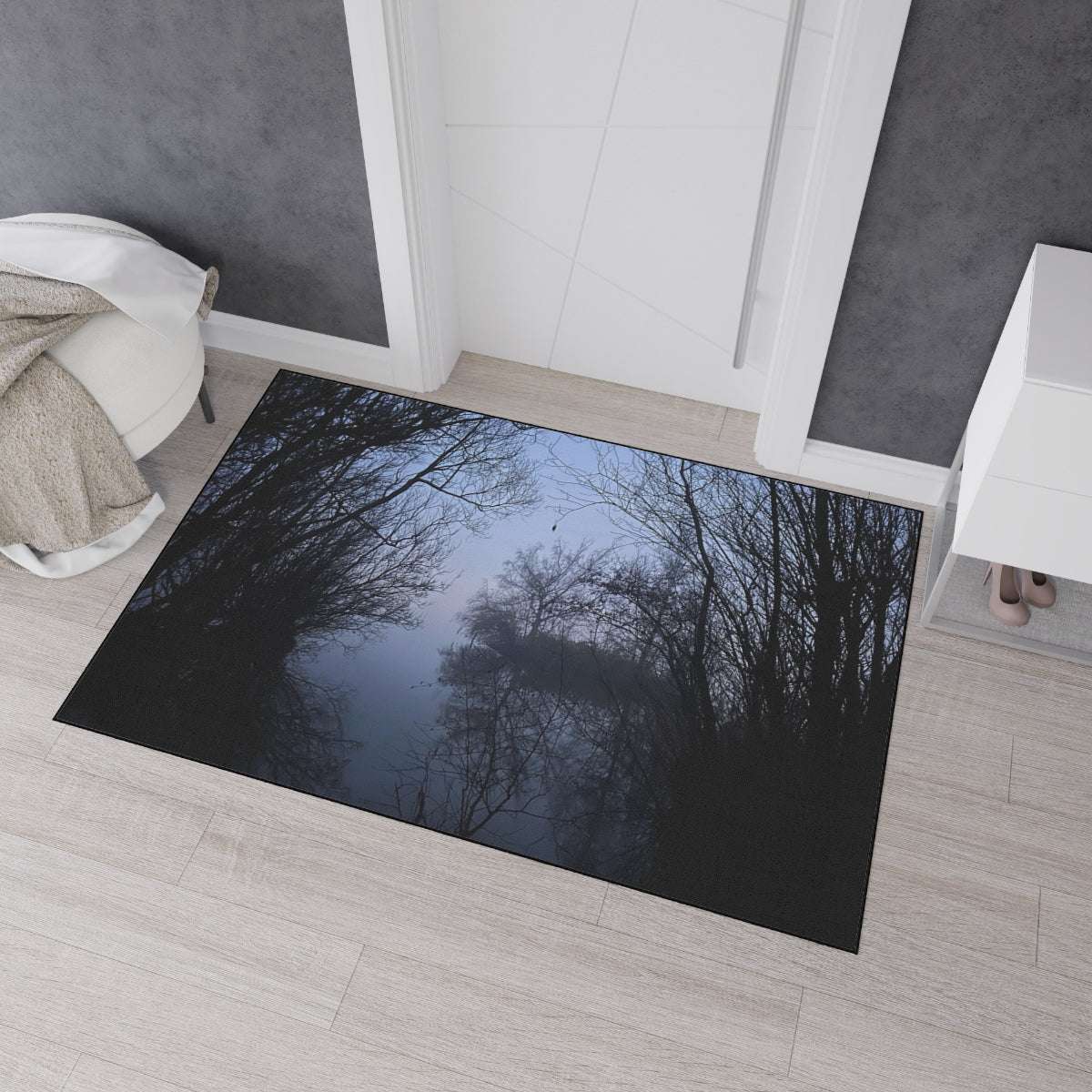 Heavy Duty Floor Mat featuring lake and trees in fog