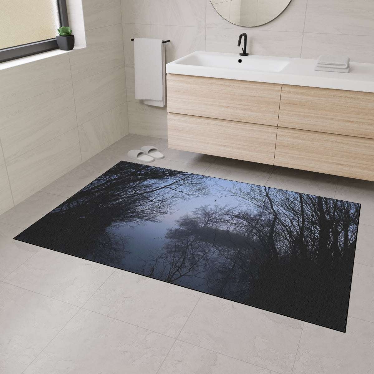 Heavy Duty Floor Mat featuring lake and trees in fog