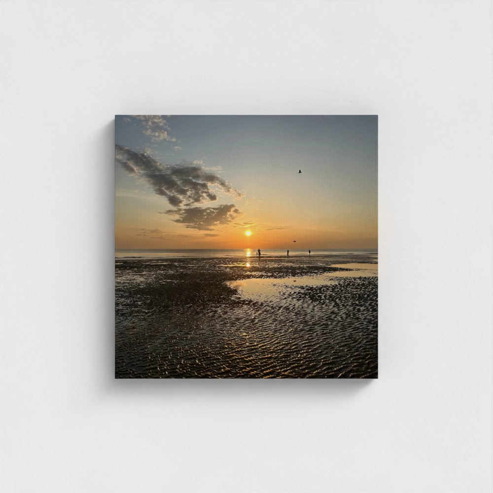 Sunset beach scene on Eco-Friendly Giclee print by Papi's Canvas showing ocean and sky