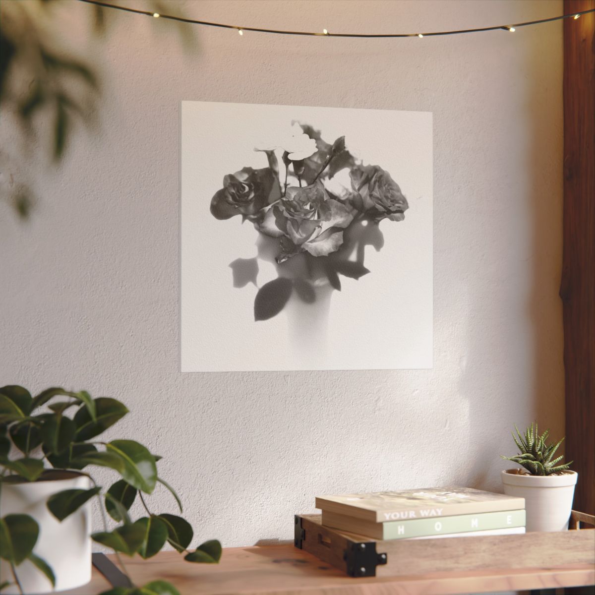 giclée canvas print featuring black and white photograph of roses
