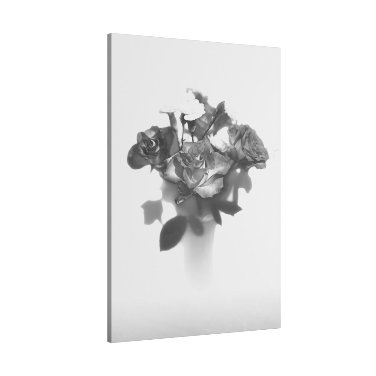 giclée canvas print featuring black and white photograph of roses