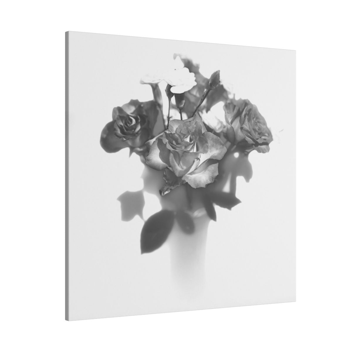 giclée canvas print featuring black and white photograph of roses