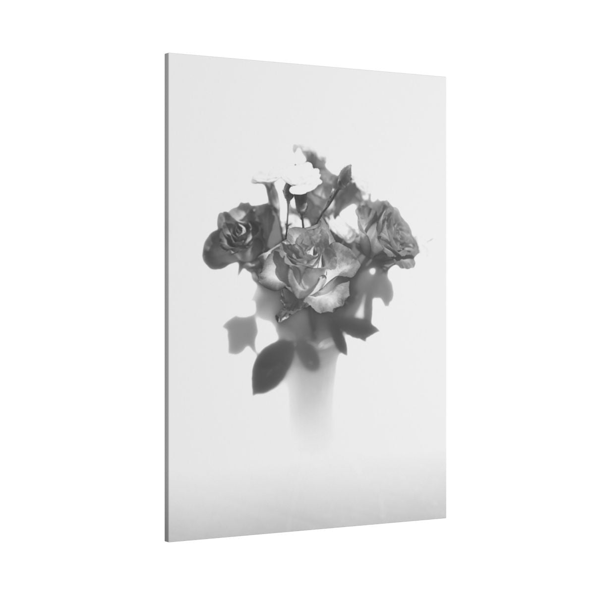 giclée canvas print featuring black and white photograph of roses
