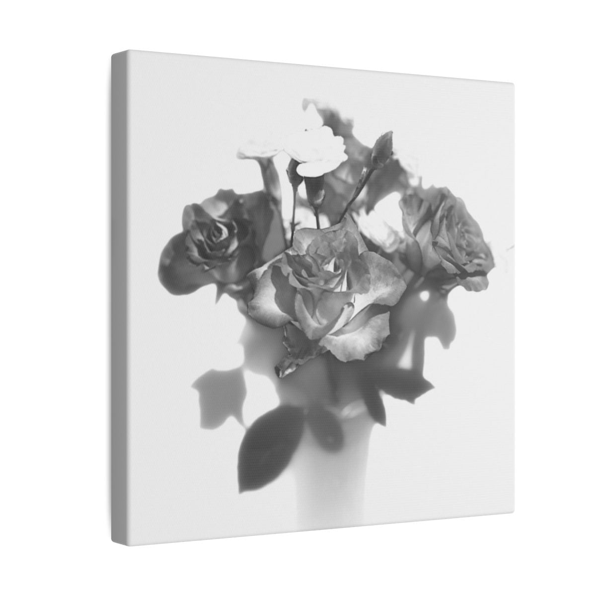 giclée canvas print featuring black and white photograph of roses