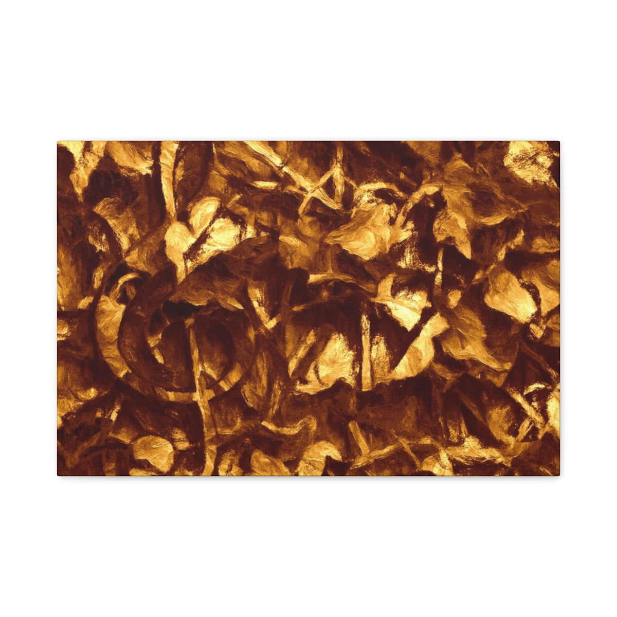 Deep bronze and golden brushstrokes form a dense, mournful composition with hidden structure