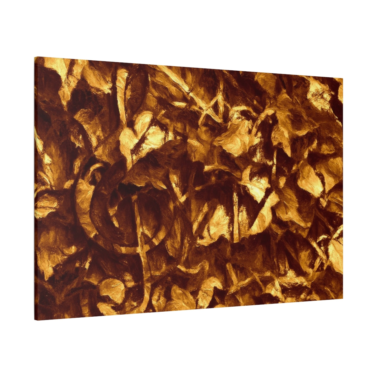 Deep bronze and golden brushstrokes form a dense, mournful composition with hidden structure - angled view