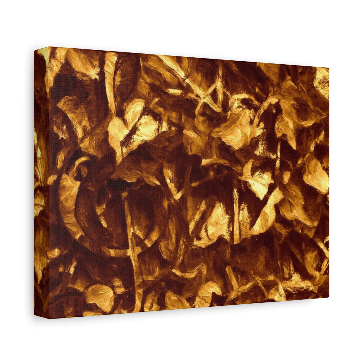 Deep bronze and golden brushstrokes form a dense, mournful composition with hidden structure - angled view