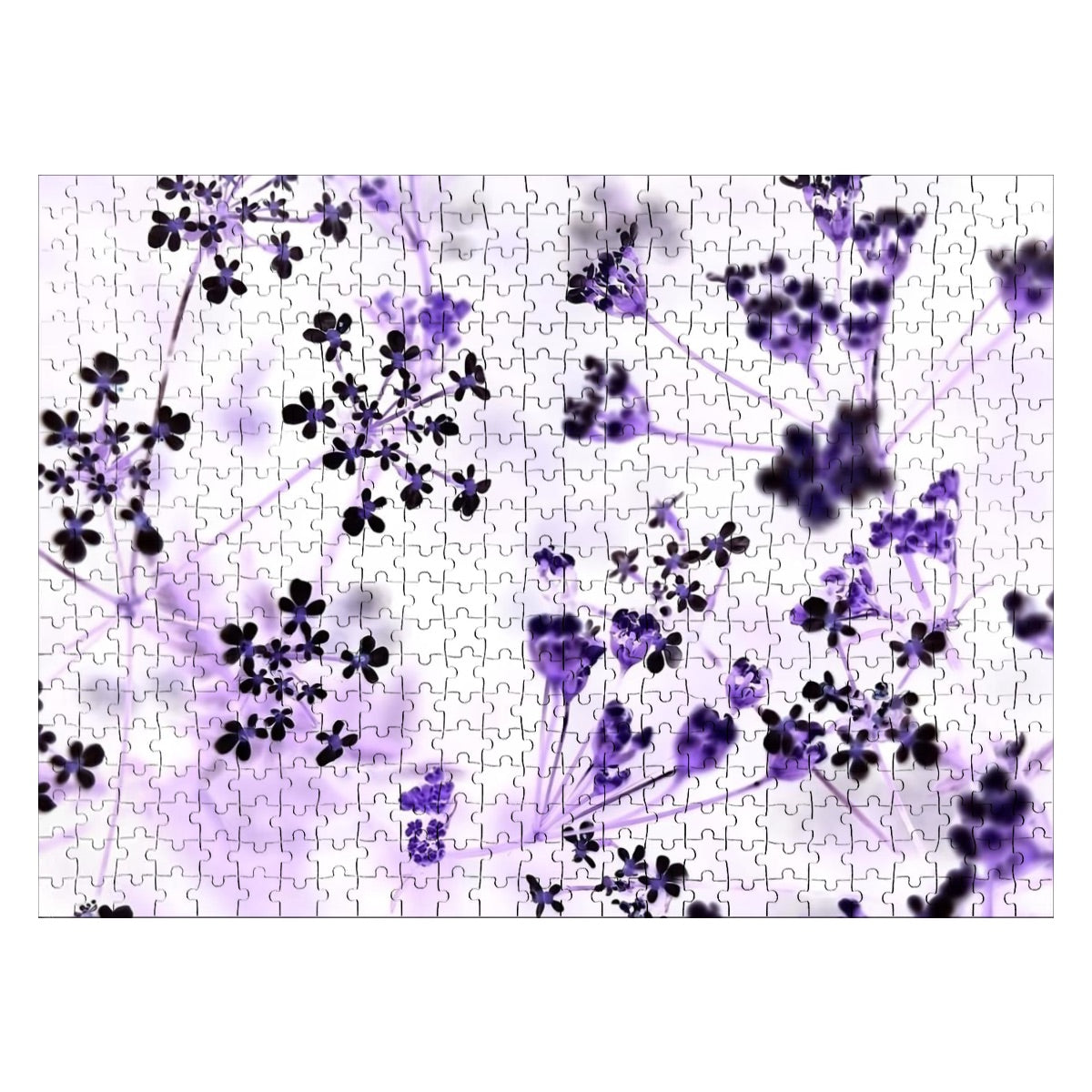 Bold inverted version of a white wildflower photo, printed on oak wood with reversed tones for a dramatic puzzle experience.