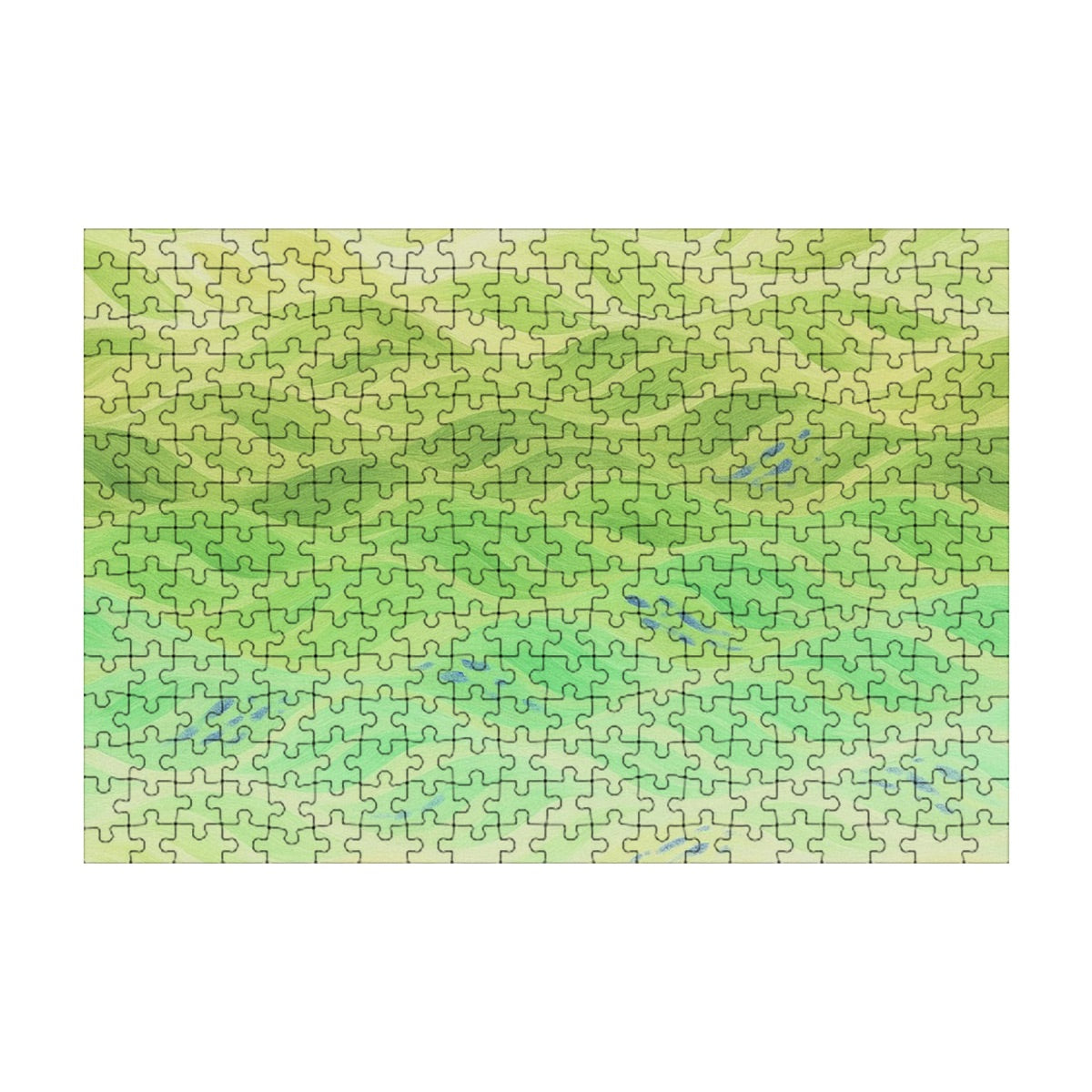 300 piece wooden jigsaw puzzle in inverted tones with glowing purple and neon-like highlights