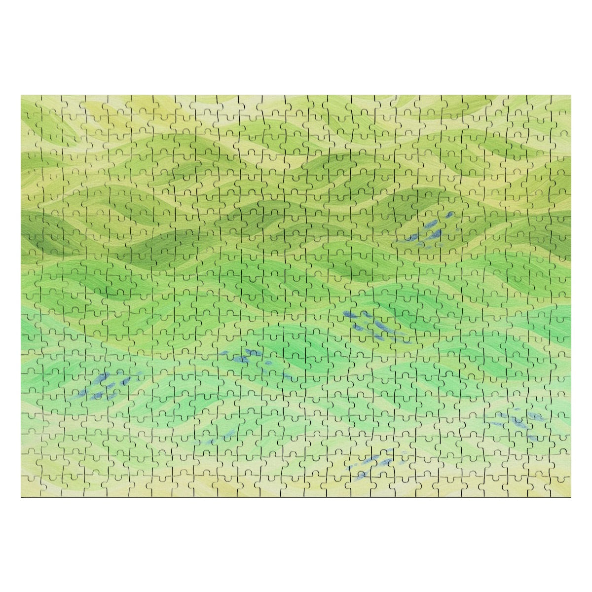 500 piece wooden jigsaw puzzle in inverted tones with glowing purple and neon-like highlights