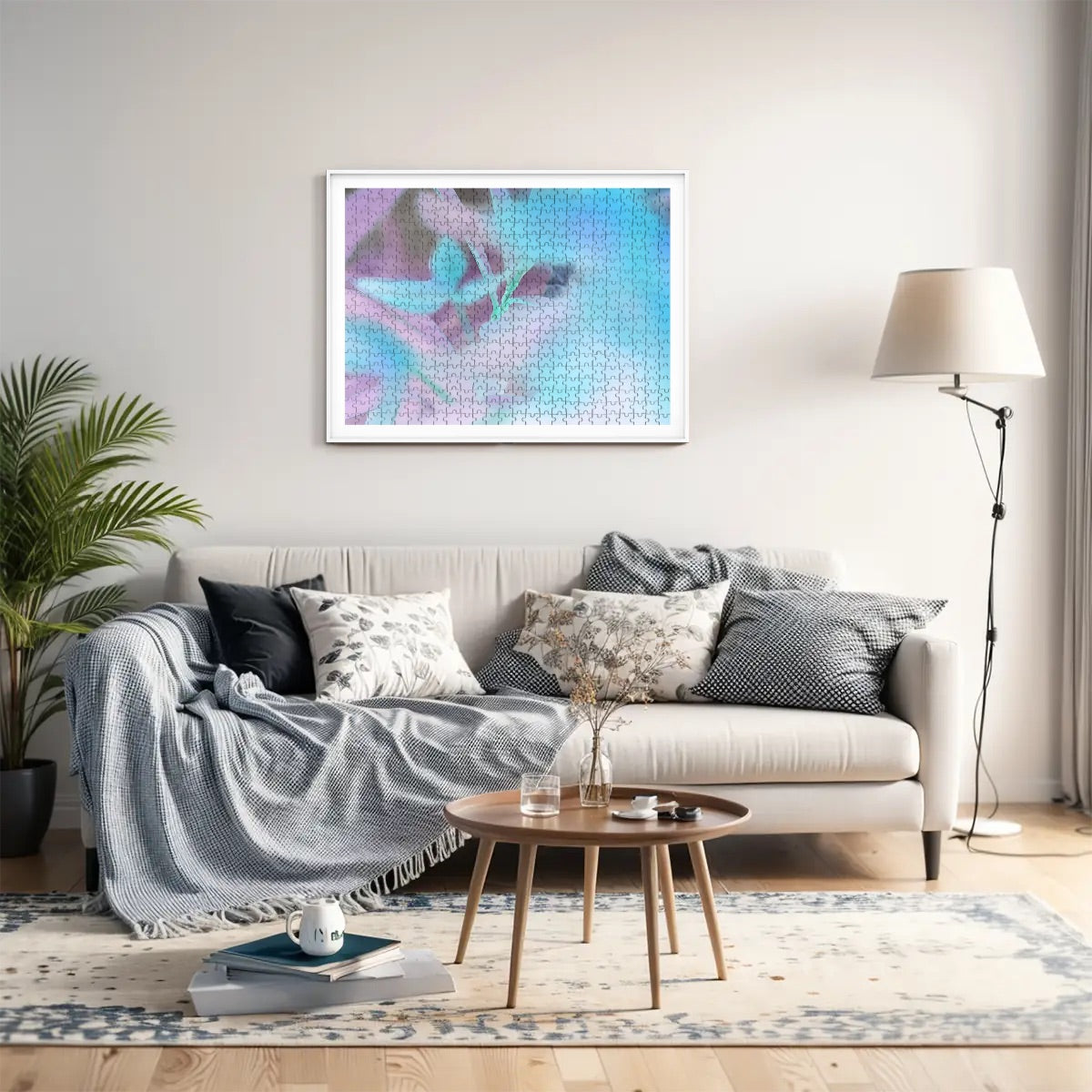 500-piece basswood jigsaw puzzle with inverted foliage image, abstract red-green leaves in negative tones, size 20.5" x 15"