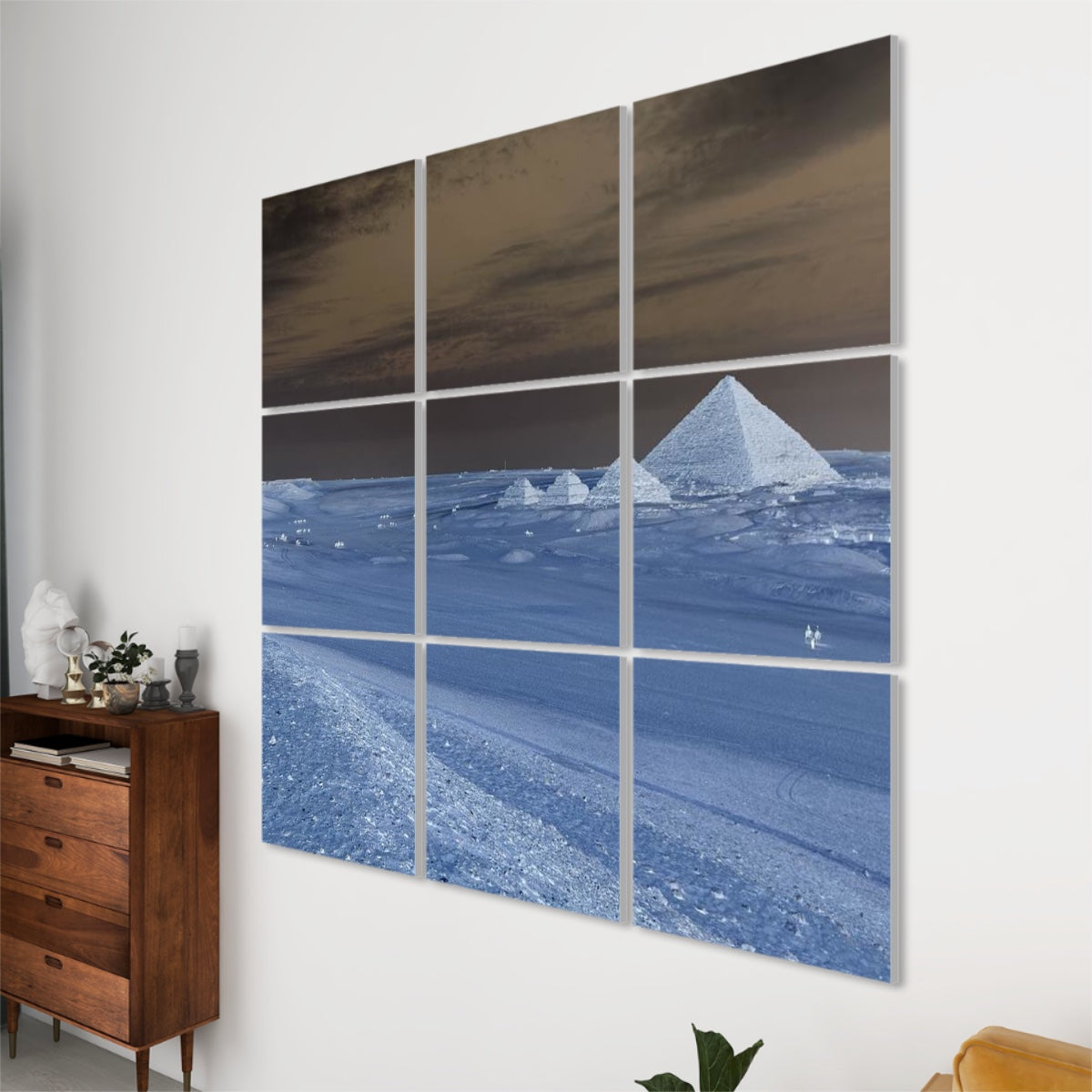 9 Decorative Sound Absorbing Wall Panel featuring Pyramid of Menkaure in Giza, size: 24''x24'', color: inverted