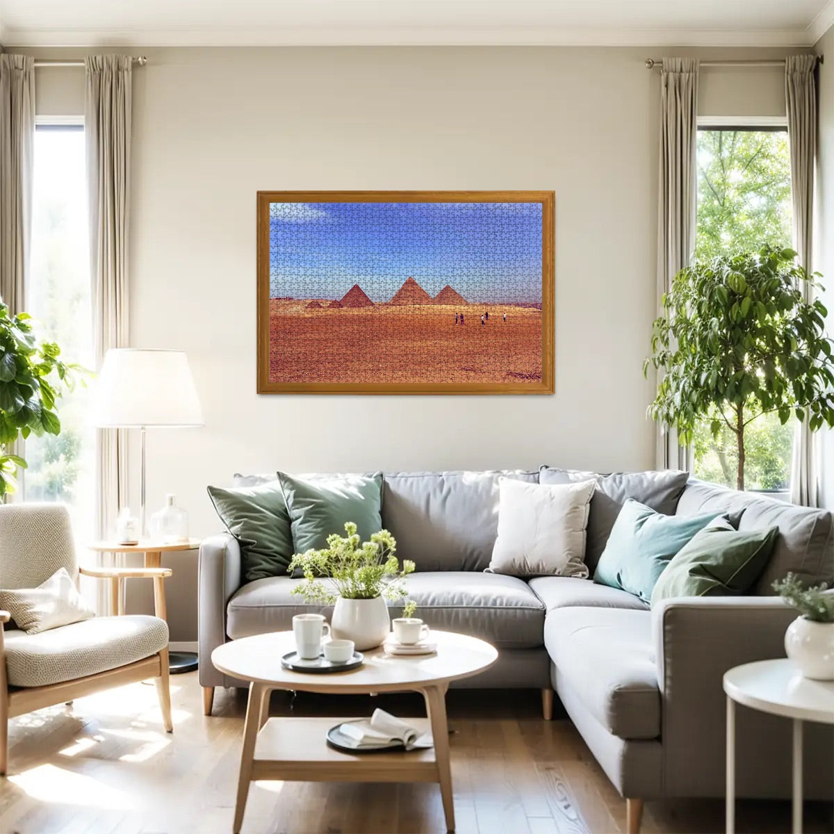 Vibrant Kodachrome version of the Pyramids of Giza, with intensified hues and dramatic visual appeal.