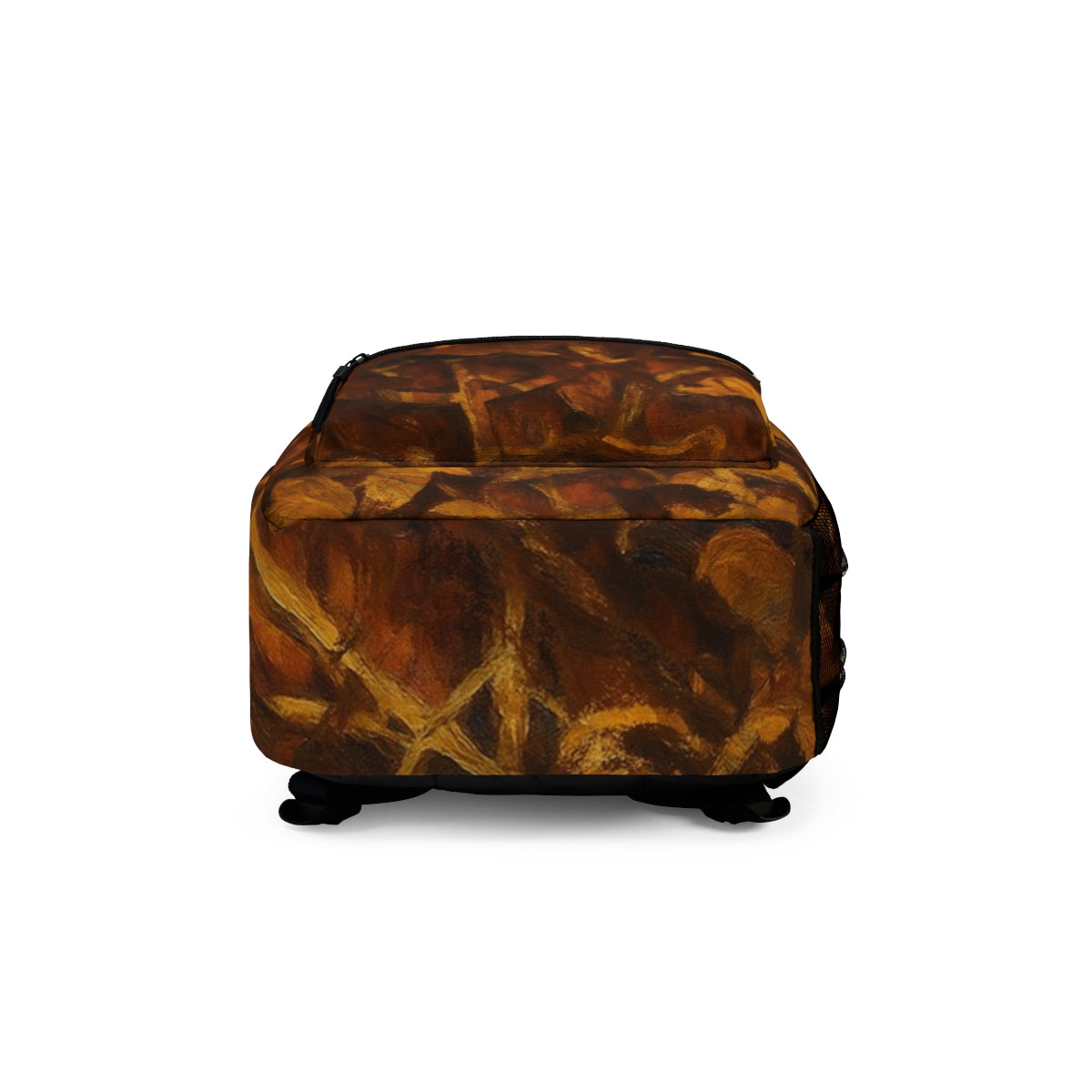Bottom panel in a deep brown and golden composition with soft blending, echoing natural ground cover