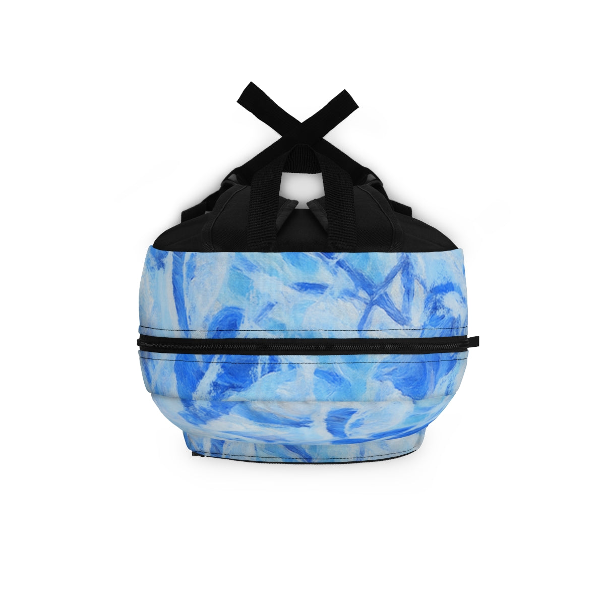 Top-down view in blended sky and frost blue with centered black carry strap