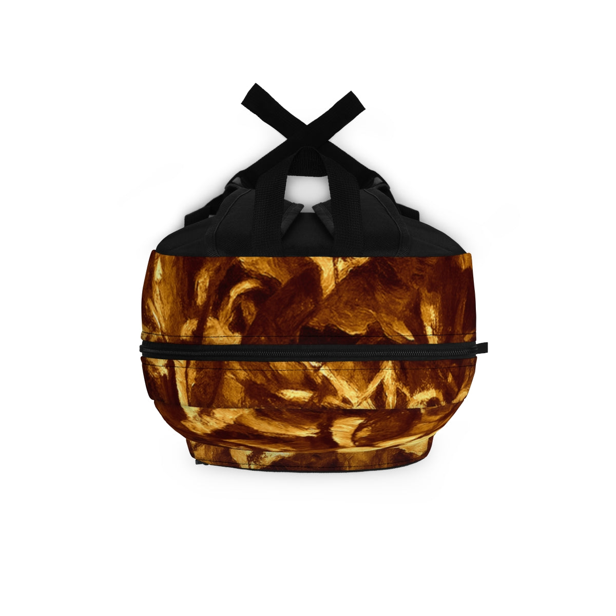 Top view with light-catching golden strokes and a structured black loop handle