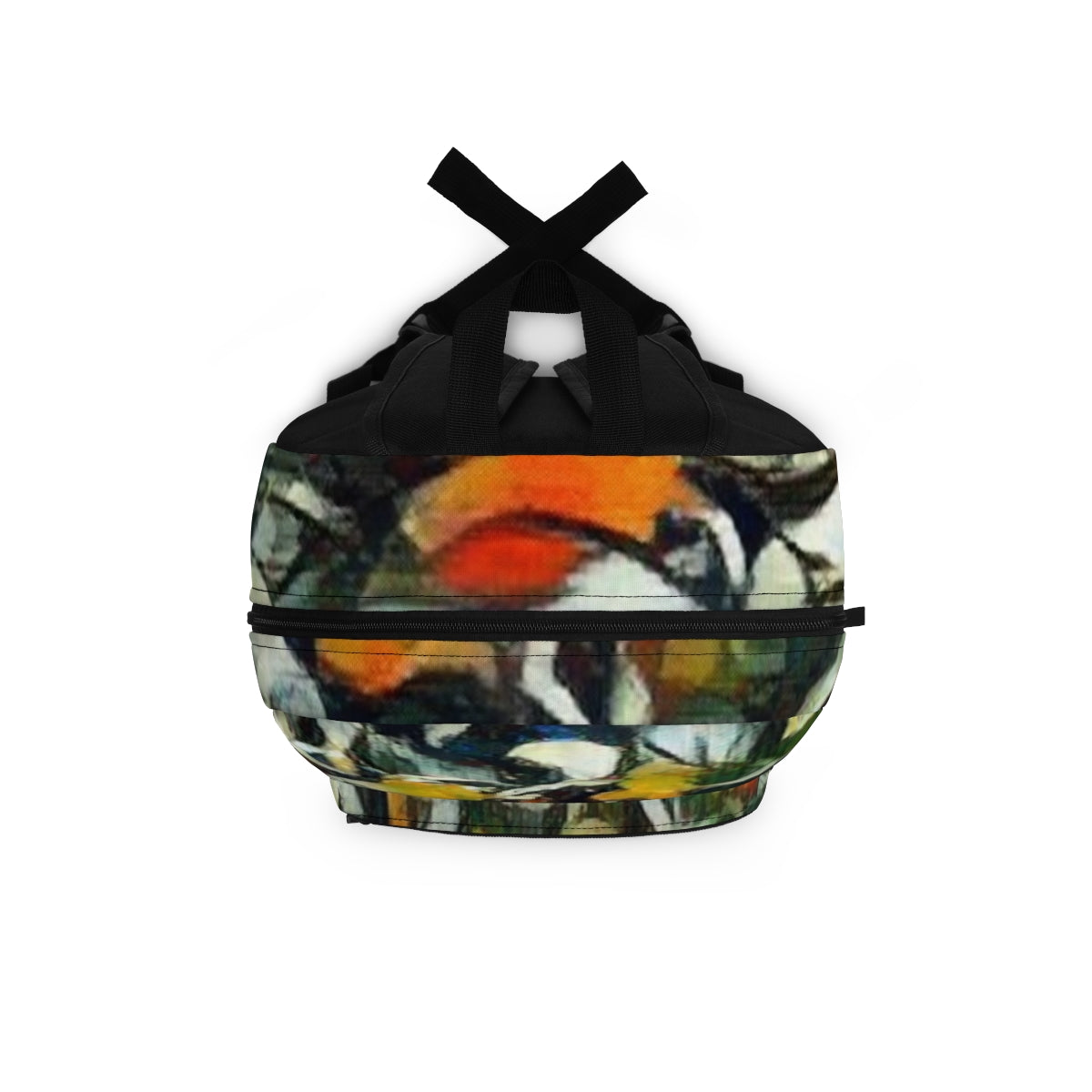Top-down view in navy and black with scattered leaf-like motion and black handle