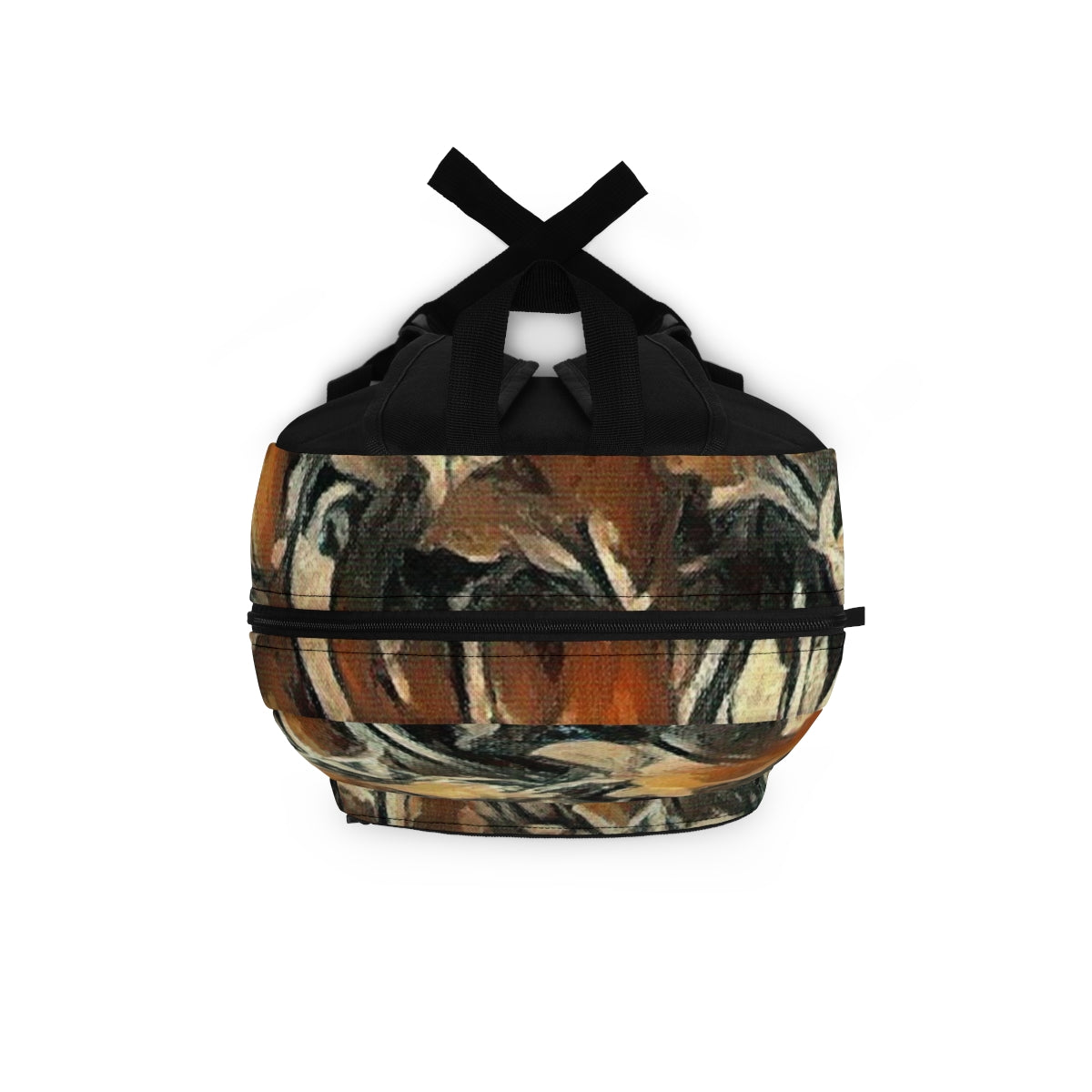 Top-down view in ochre and dark brown brushstrokes with black carry handle