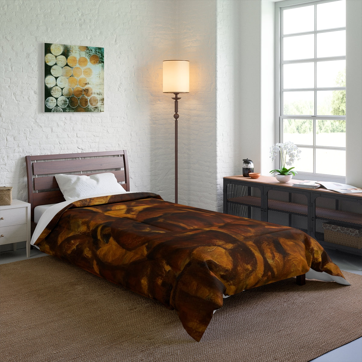 bed with Leaf Tone comforter, size 68'' x 92''