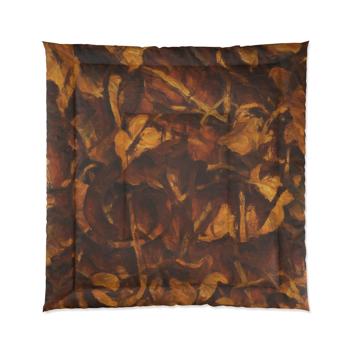 Square comforter in dark rust and amber, displayed on white background, size 88'' x 88''