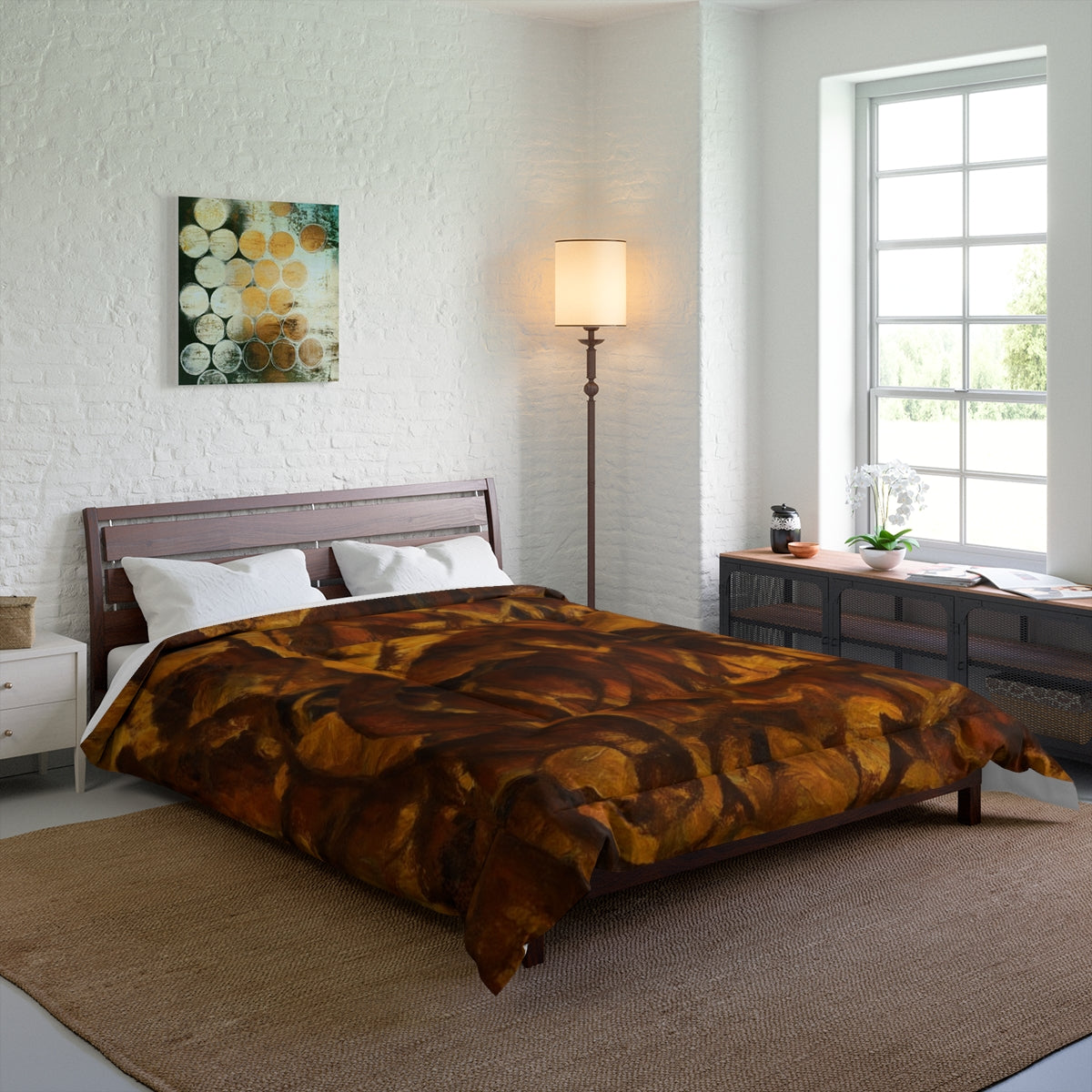 bed with Leaf Tone comforter adding depth in warm organic tones, size 88'' x 88''