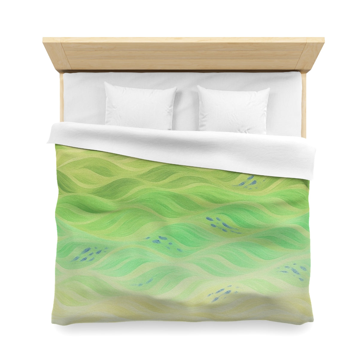 King size duvet cover in Lemon and Lime with white lining, designed in airy green tones with subtle visual motion