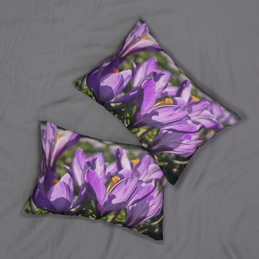 Floral lumbar pillow featuring crocus