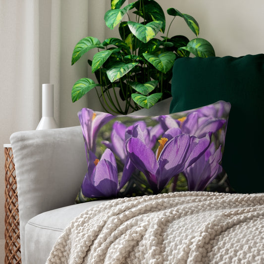 Floral lumbar pillow featuring crocus