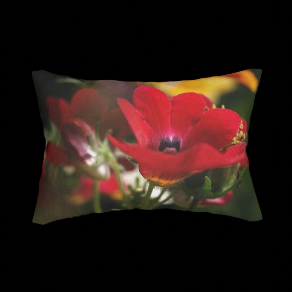 lumbar pillow featuring red flower size: 20''x14''