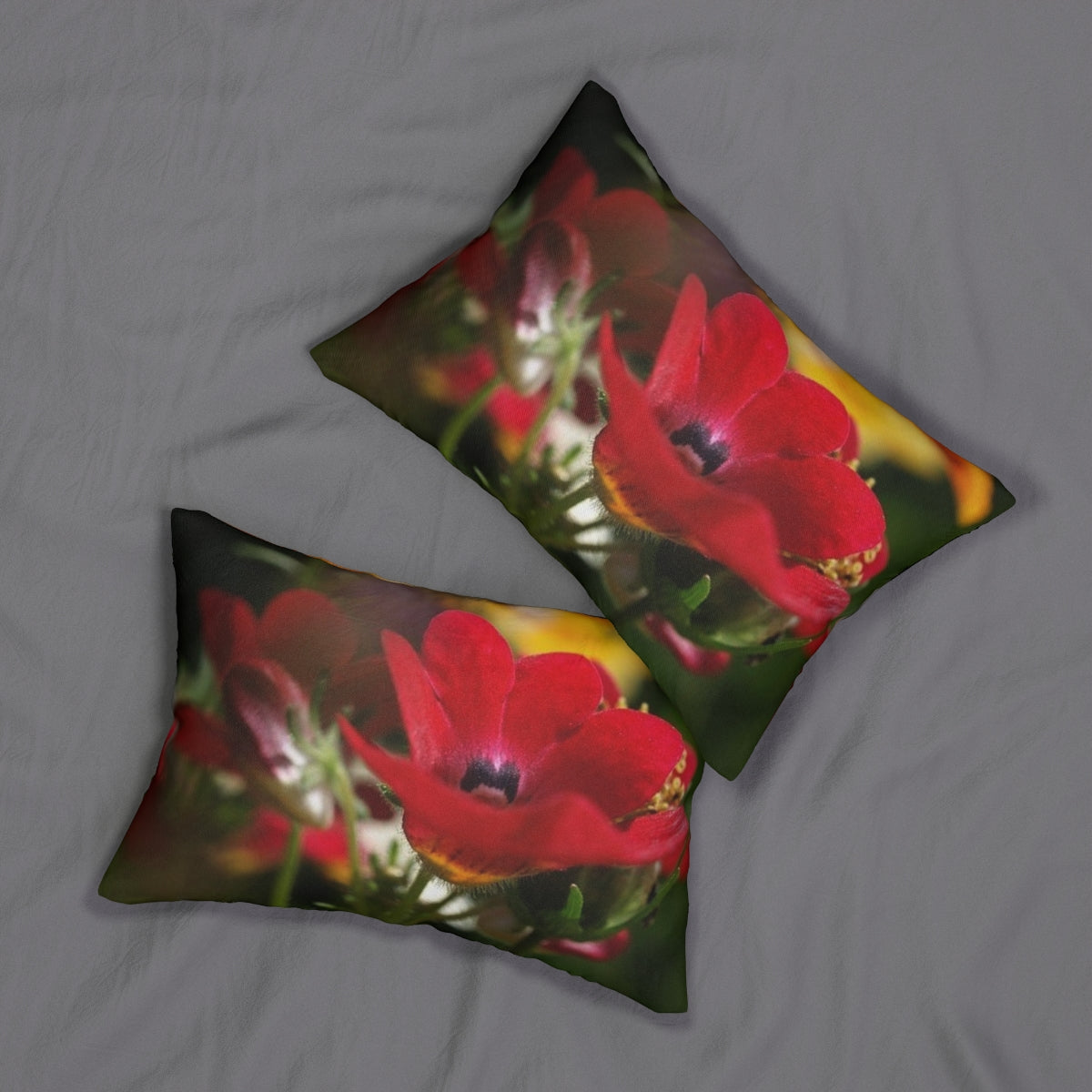 lumbar pillow featuring red flower size: 20''x14''