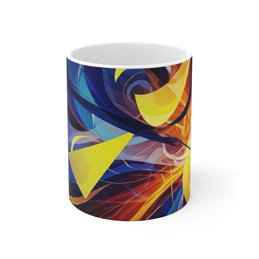 Made in UK 11oz Ceramic Vibrant Colourful Abstract Art Coffee Mug featuring abstract swirling designs