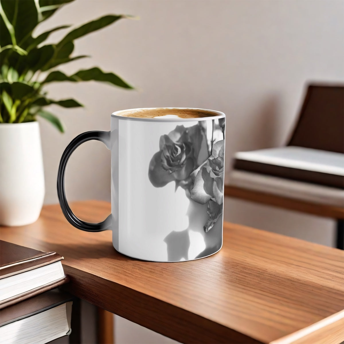 magic mug featuring roses in black an white size: 11oz