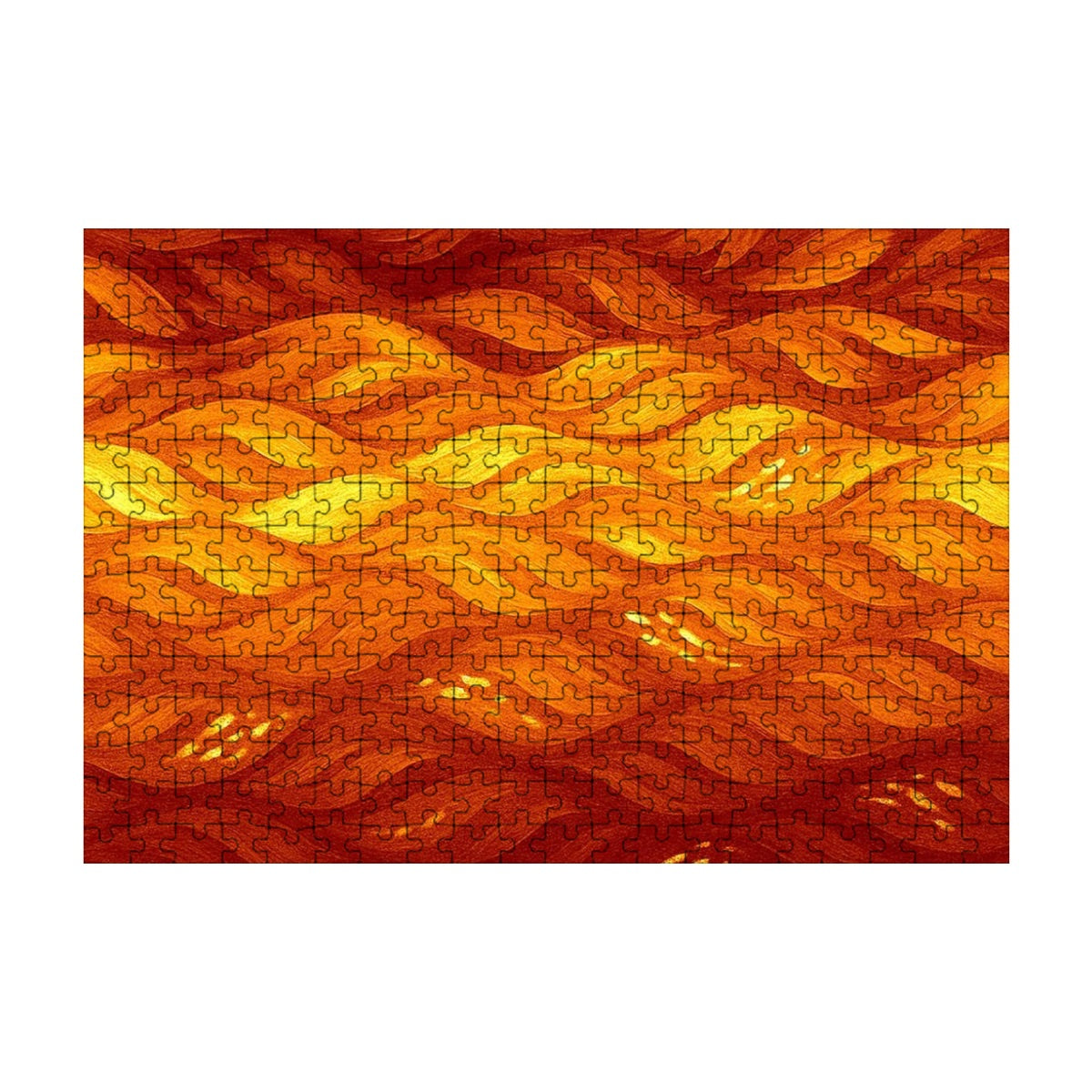 300 piece wooden jigsaw puzzle in amber-orange with warm golden hues and fiery undertones