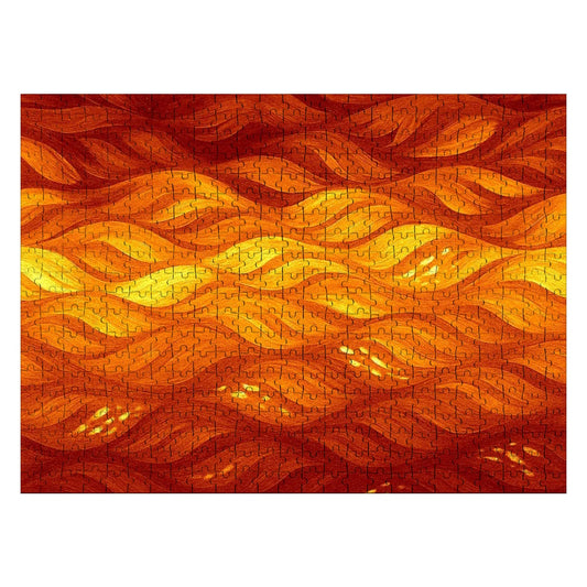 500 piece wooden jigsaw puzzle in amber-orange with warm golden hues and fiery undertones