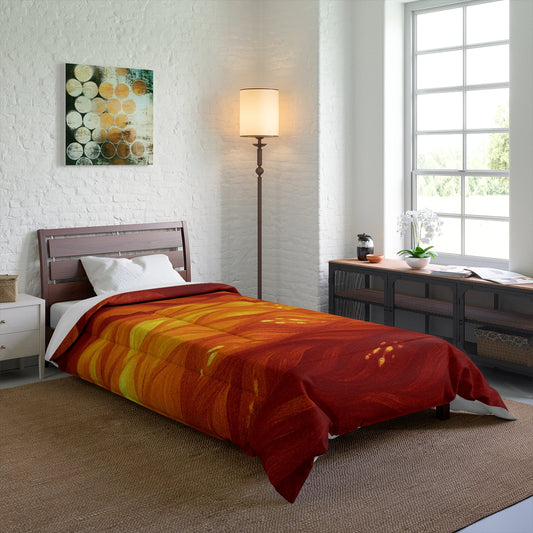 Bold bedroom setup with an elongated bed featuring the orange – amber variant for visual heat. Size: 68" × 92"