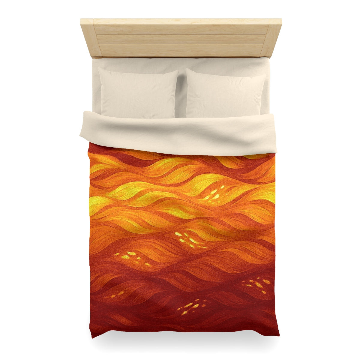 Twin XL size duvet cover in Orange – Amber with cream lining, featuring glowing amber strokes and warm undertones